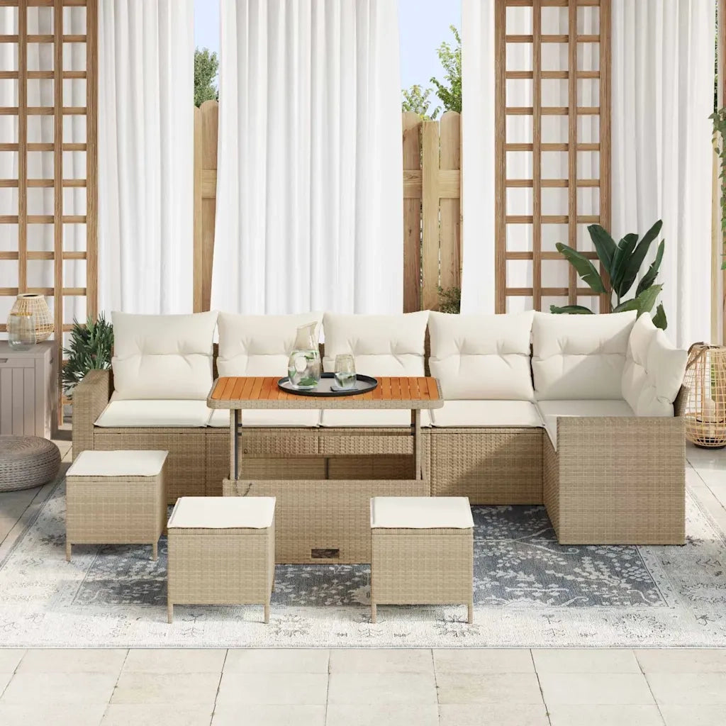 Set Divano da Giardino 12 pcs Beige e Crema polyrattan