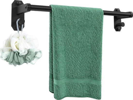 Sostegno asciugamano senza perforazione, nero, 40 cm, viti o adesivo, sostegno stabile e stile per asciugamano in cucina, bagno, camera da letto, doccia, lavabo, bagno
