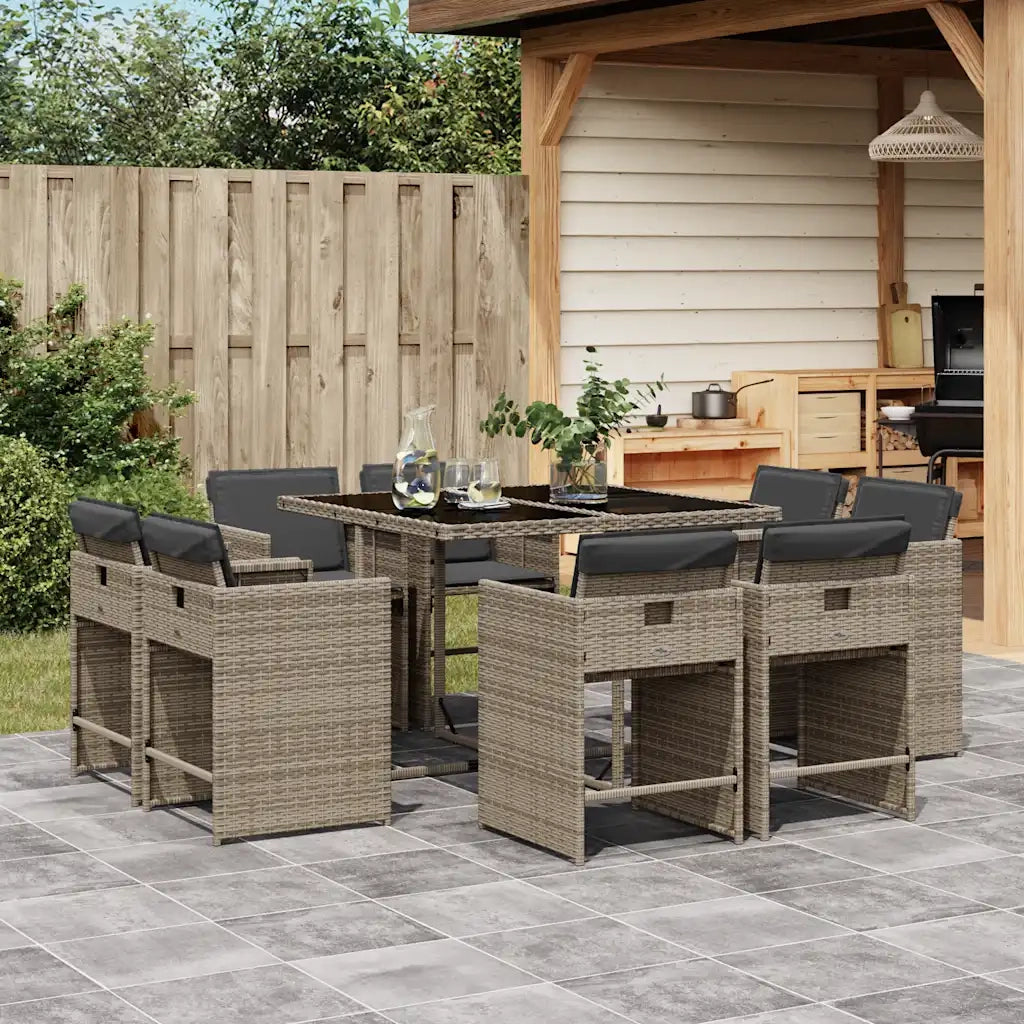 Set da Pranzo da Giardino 9 pz con Cuscini in Polyrattan Grigio 3211196