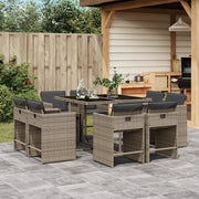 Set da Pranzo da Giardino 9 pz con Cuscini in Polyrattan Grigio 3211196