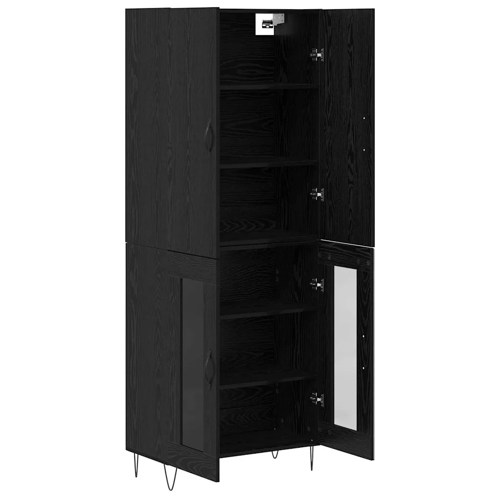 Credenza 2 pcs Rovere Nero Legno ingegnerizzato e vetro