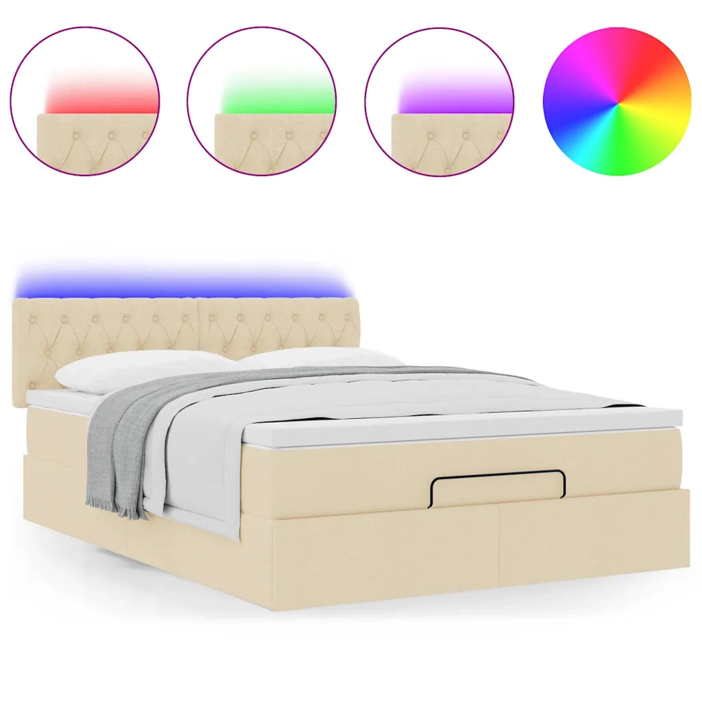 Pouf Letto con Materasso e LED Crema 140x190 cm