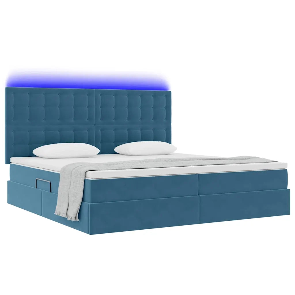 Letto con contenitore e LED Blu Scuro 200 x 200 cm Velluto