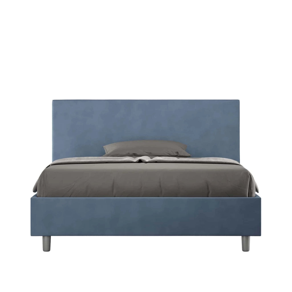 BS COM Letto una piazza e mezza con rete imbottito 130x190 microfibra blu