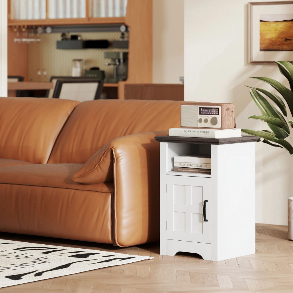 Tavolino Rustico con Cassetto ¨C Minimal ¨C 40x35x60 cm Bianco e Marrone