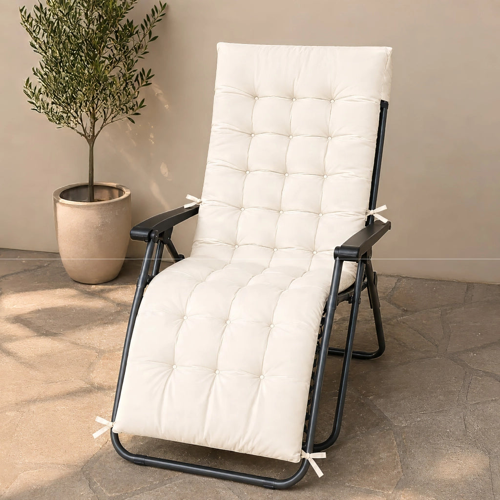 Cuscino Imbottito Universale per Sedia Relax Zero Gravity e Sdraio 155x55 cm con Laccetti di Fissaggio Panna