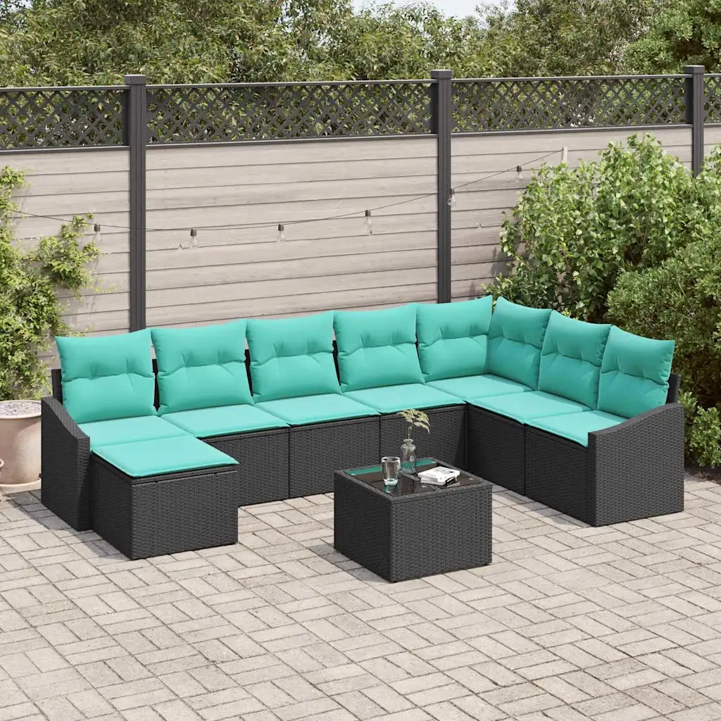 Set di divani con cuscino 9 pcs Nero polyrattan 3346856