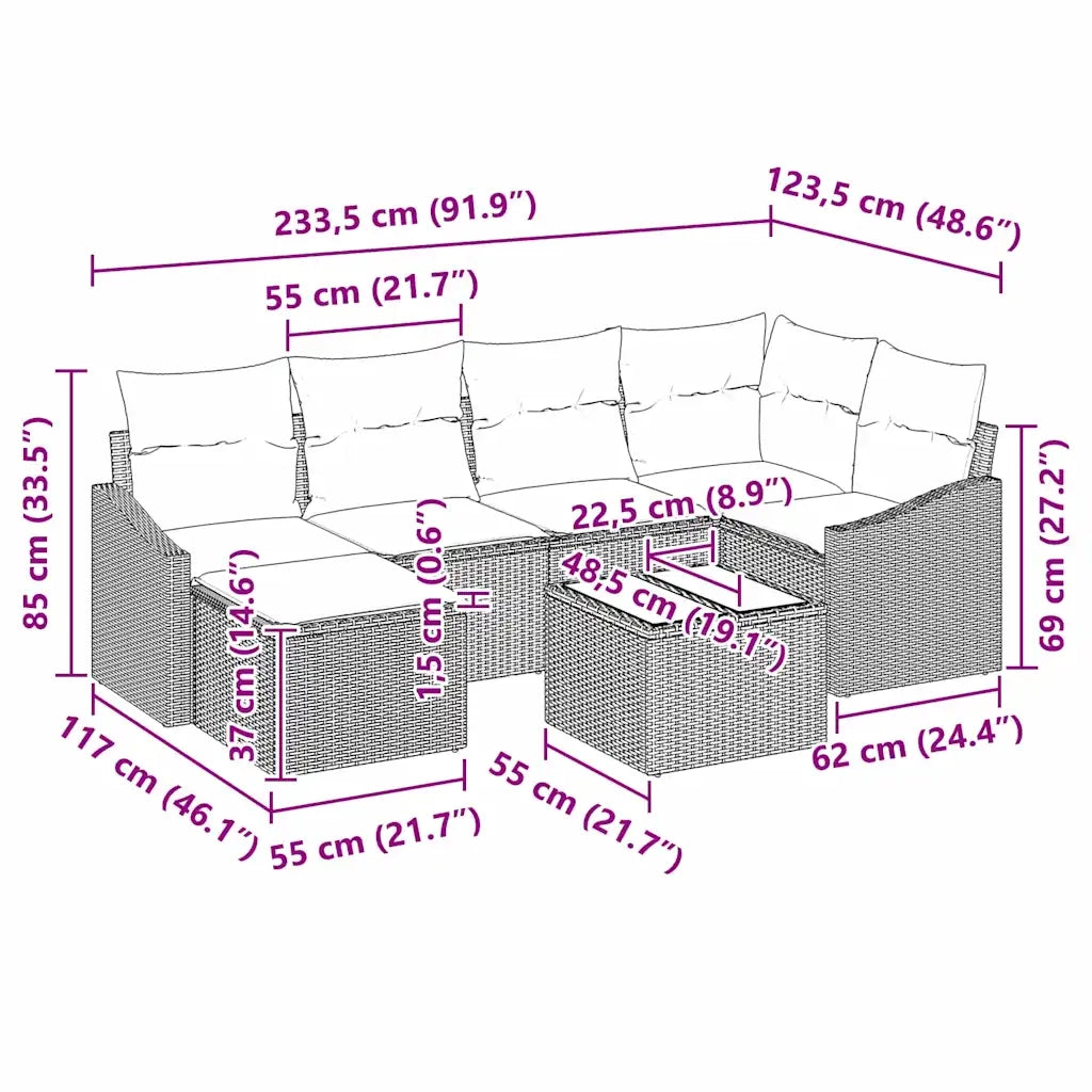 Set di divani con cuscino 7 pcs Grigio chiaro polyrattan 3346802