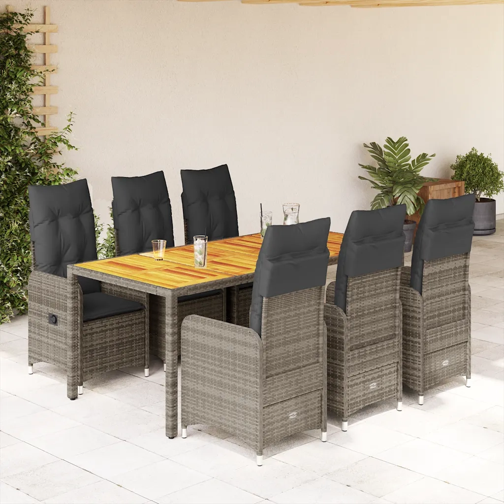 Set Bistrò da Giardino 7 pz con Cuscini in Polyrattan Grigio 3277025