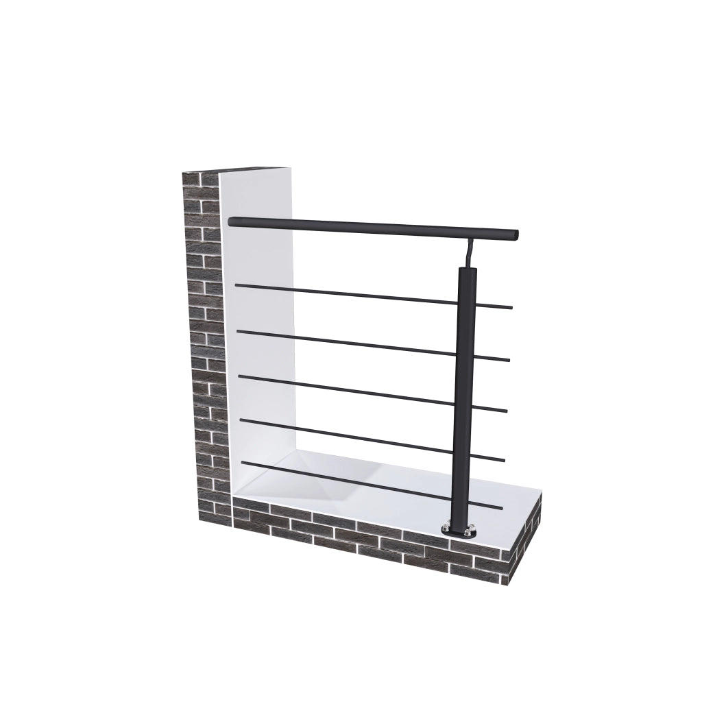 Ringhiera Parapetto in Alluminio Nero Opaco 100x100cm a Fissaggio a Pavimento, con supporto di collegamento a Parete