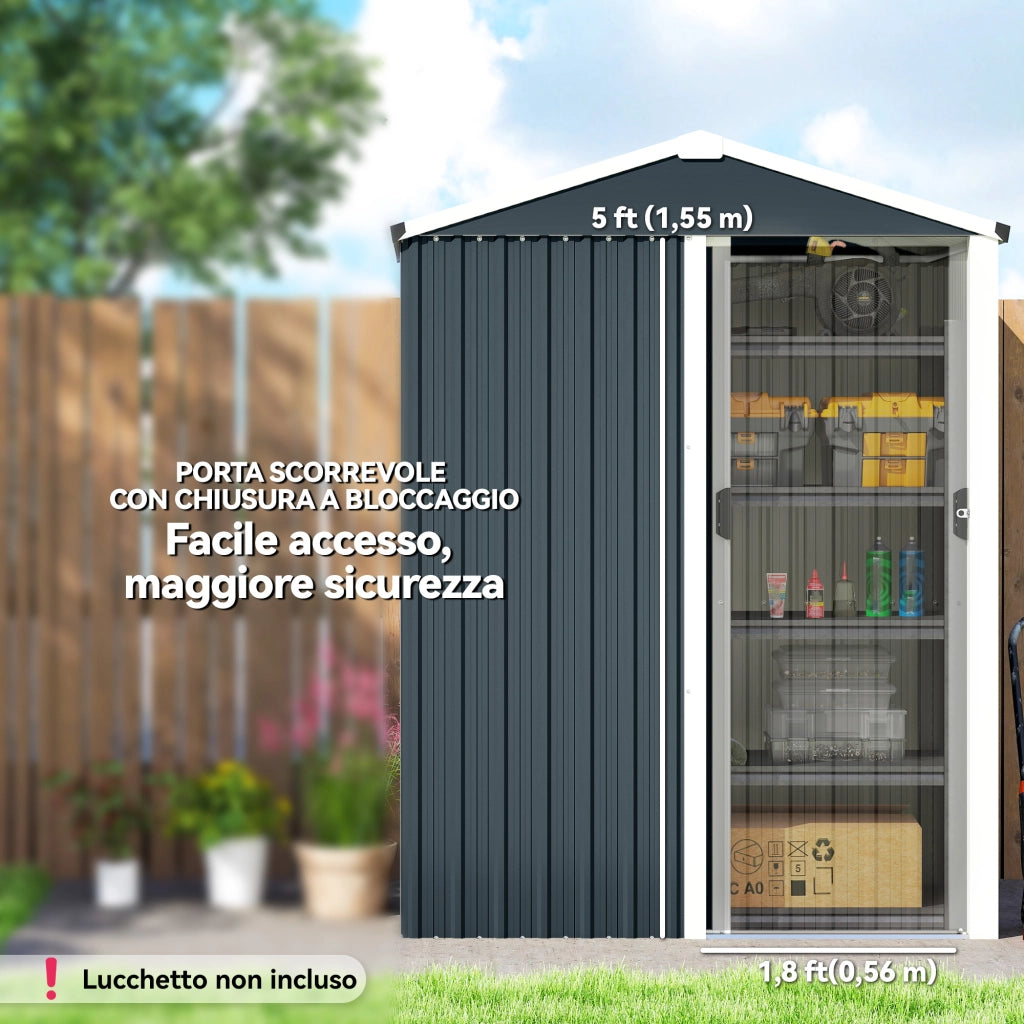 Casetta da Giardino in Acciaio ¨C Xylo ¨C Porta Scorrevole Grigio