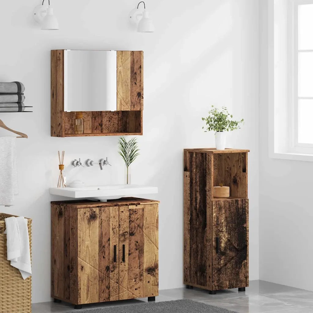 Set di mobili per il bagno con porta 3 pcs Legno vecchio