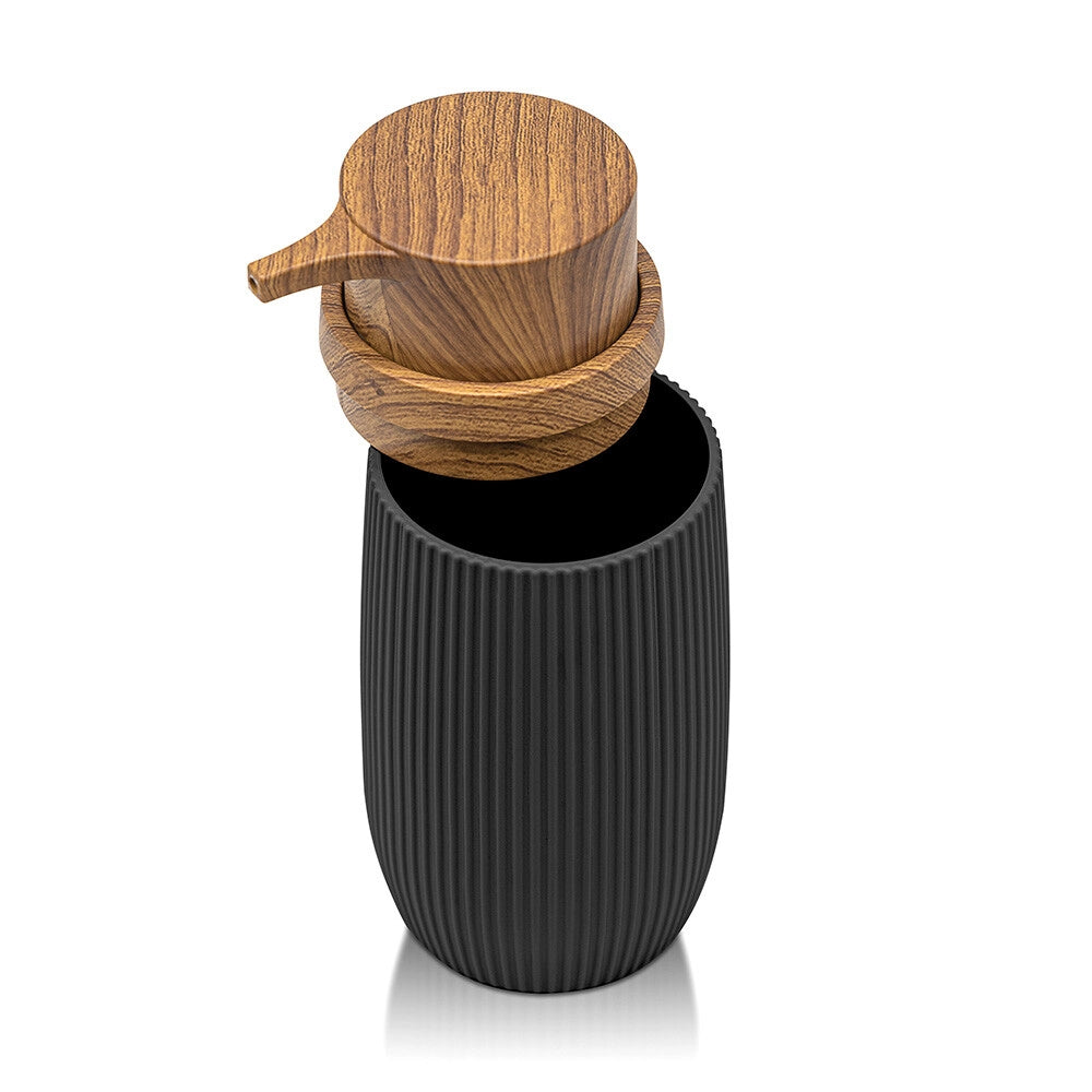 Set accessori bagno in plastica nero con dispenser sapone e due portaspazzolini Blob