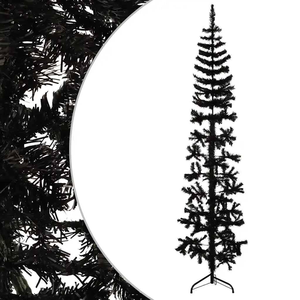 Albero Natale Artificiale Sottile a Metà e Supporto Nero 180 cm 344576