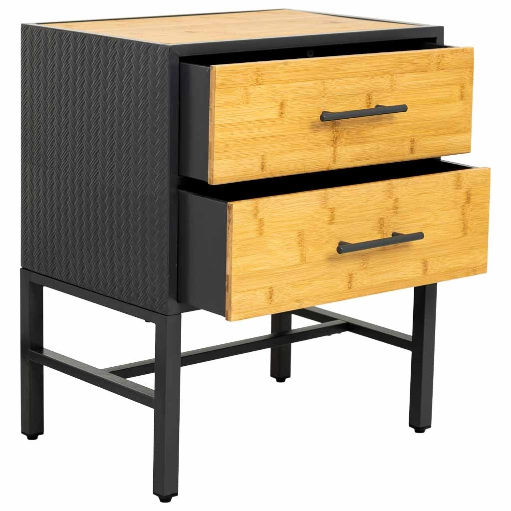 Comodino in metallo e legno con 2 cassetti, nero 50x35x60h cm