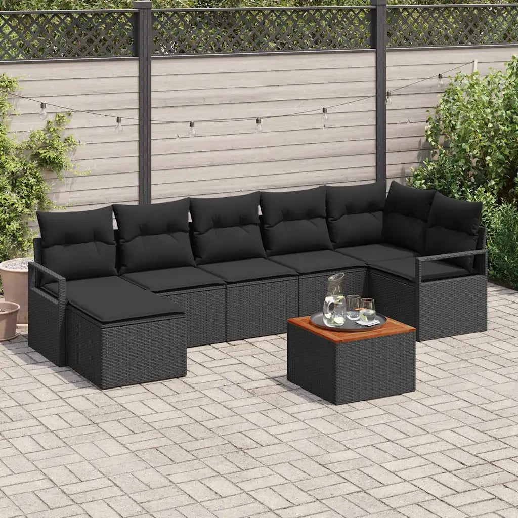 Set Divano da Giardino con archiviazione 8 pcs Nero polyrattan