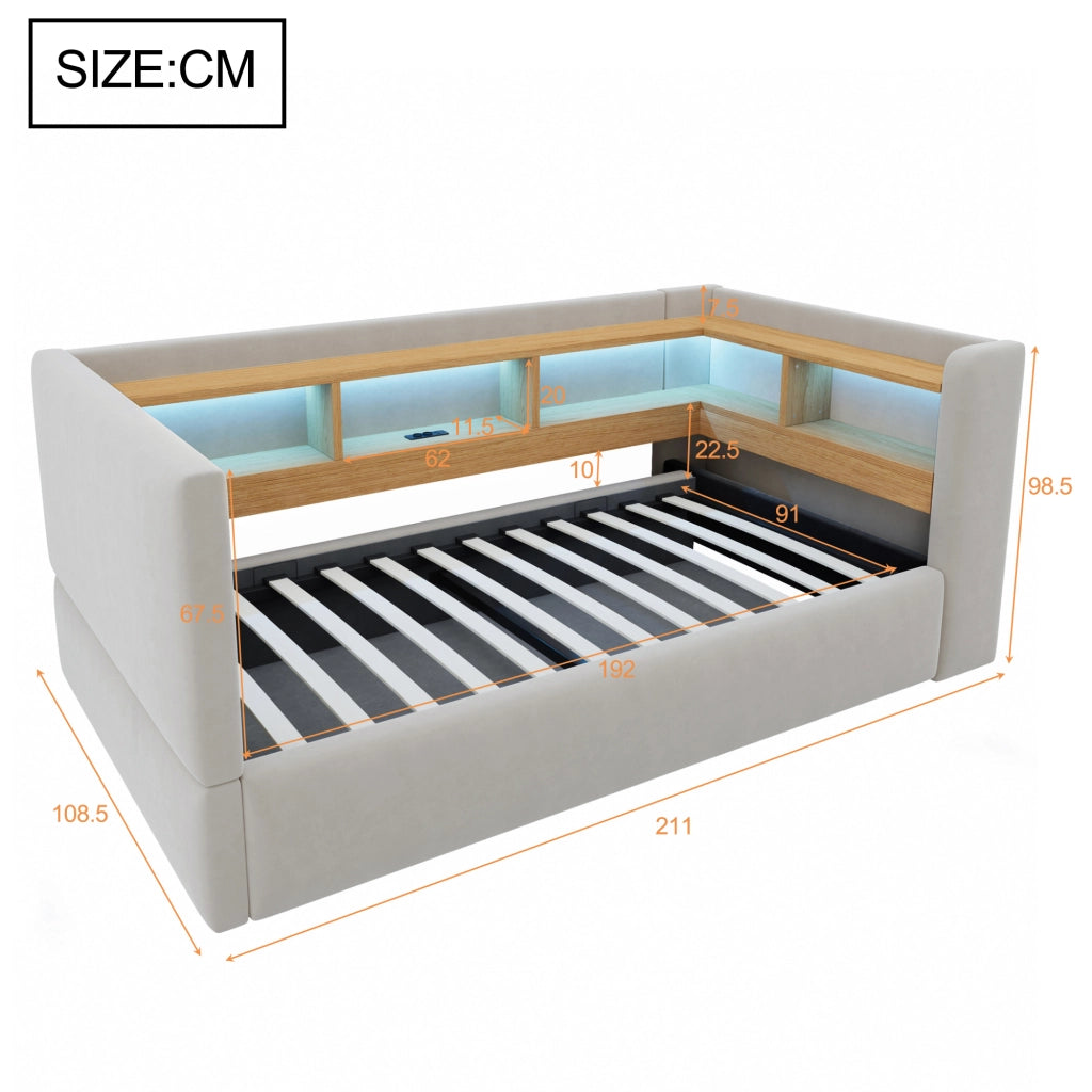 DIVANO LETTO 90x190 cm Grigio Chiaro con contenitore idraulico