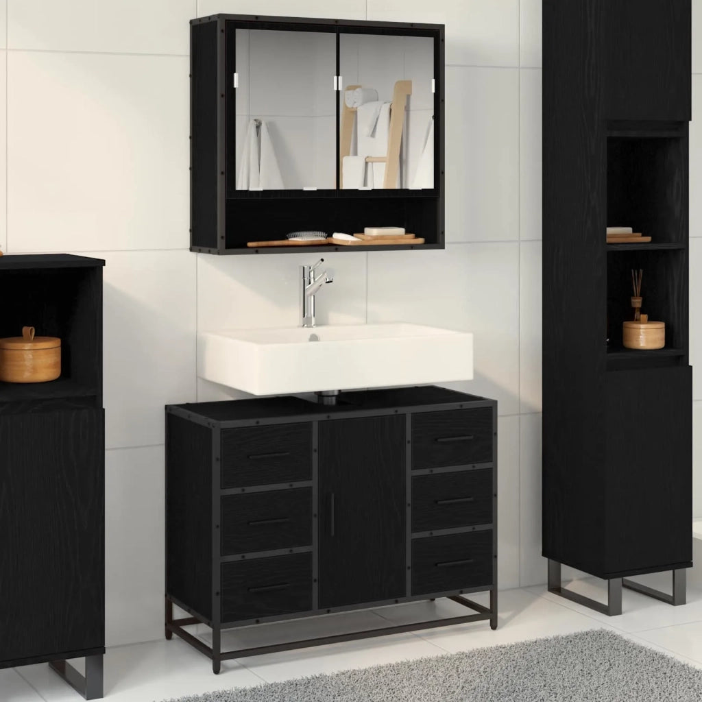 Mobile da Bagno | Armadio da bagno Rovere Nero 80 x 33 x 60 cm Legno multistrato