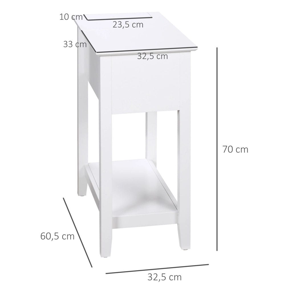 Comodino con Ripiano e Foro per Cavi ¨C Minimal ¨C 60.5x32.5x70 cm Bianco