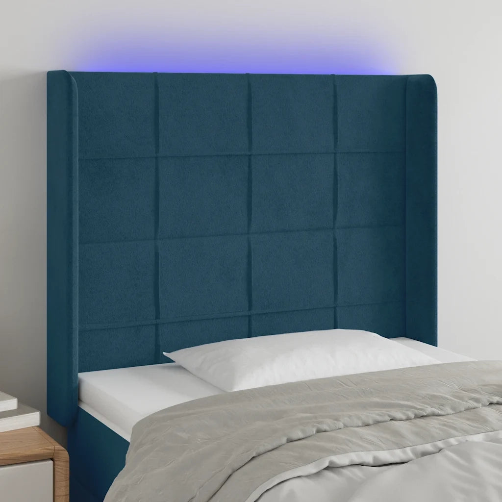 Testiera | Testata a LED Blu Scuro 103x16x118/128 cm in Velluto
