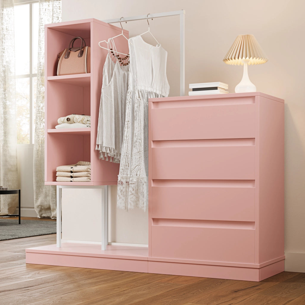 Armadio con Cassetti e Appendiabiti ¨C MINIMAL ¨C Rosa, B140xP40xH135
