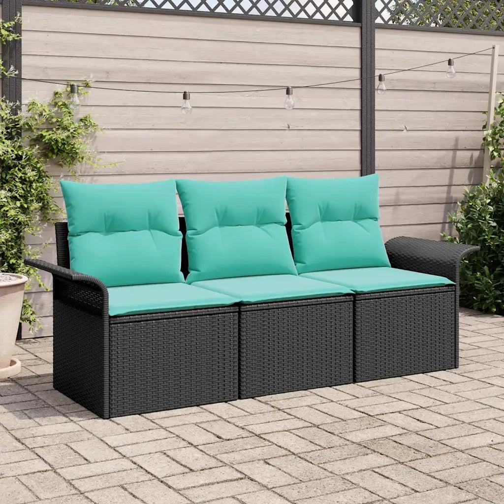 Set Divano da Giardino con cuscino 3 pcs Nero Poly Rattan 3353895