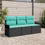 Set Divano da Giardino con cuscino 3 pcs Nero Poly Rattan 3353895