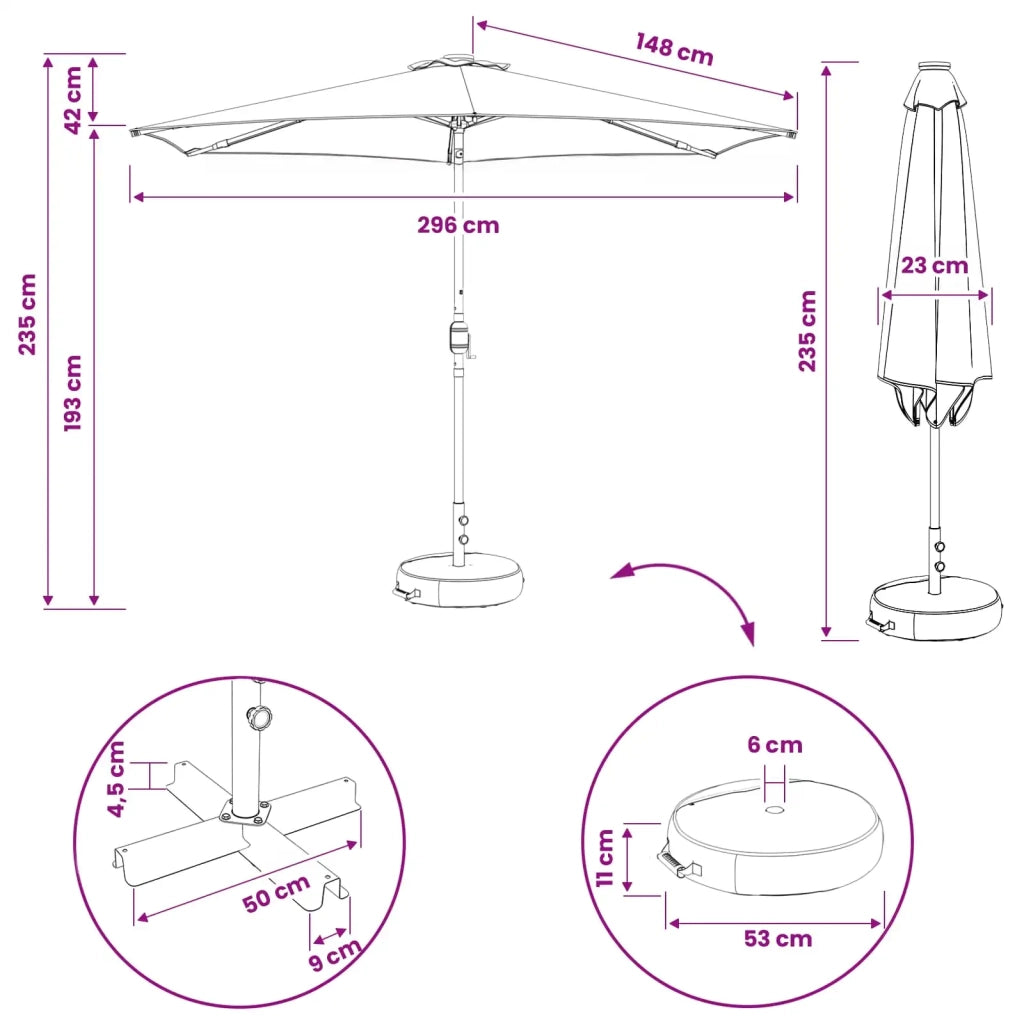 Ombrellone da giardino-Parasol da giardino con luci LED e base 300 x 300 cm Poliestere 994125