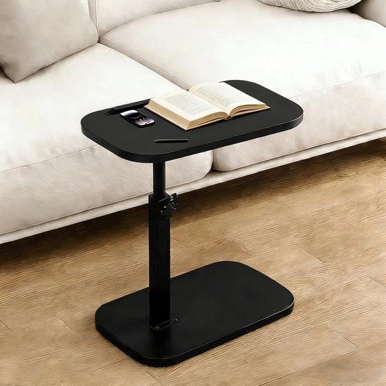 Tavolo da salotto 360° girevole - Regolabile 45-80 cm - Tavolo da divano pieghevole - Comodino - Nero - Design retro - Tavolo da soggiorno