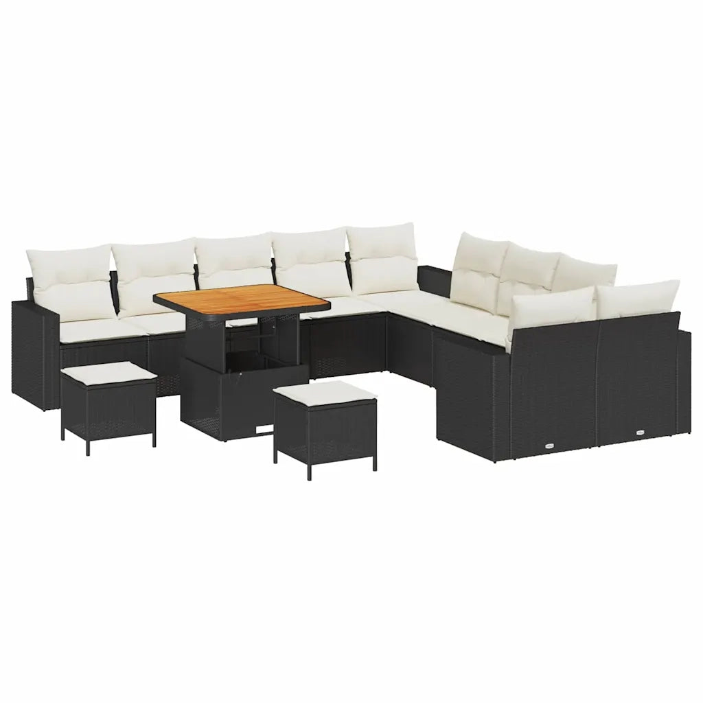 Set Divano da Giardino 17 pcs Nero e Crema polyrattan 3363620