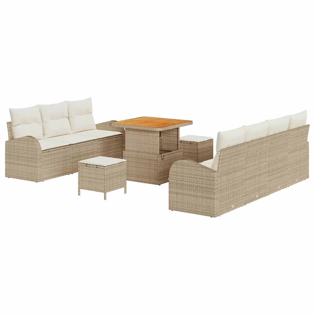 Set Divano da Giardino con cuscino 10 pcs Beige polyrattan 3362356