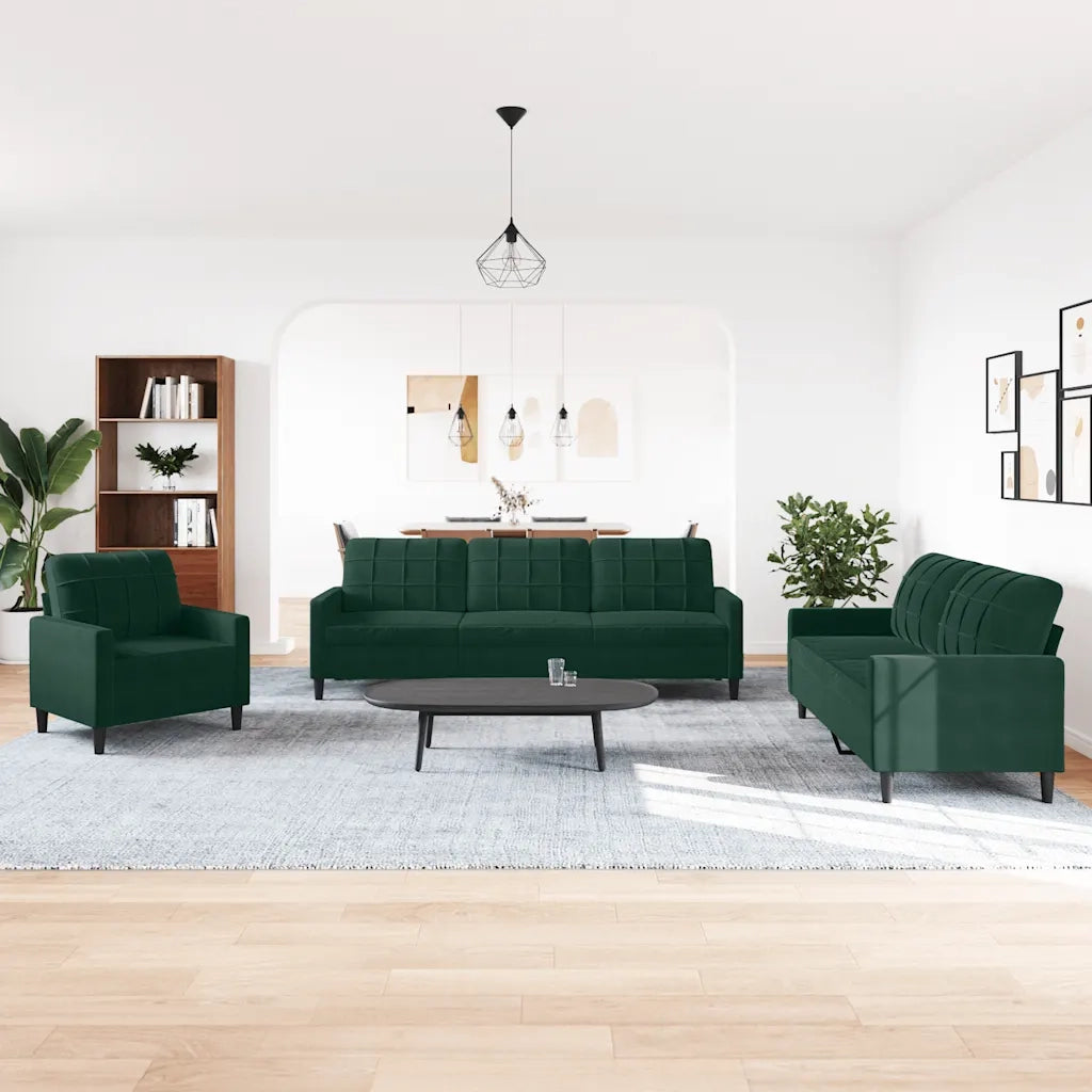 Set di Divani 4 pz con Cuscini Verde scuro in Velluto