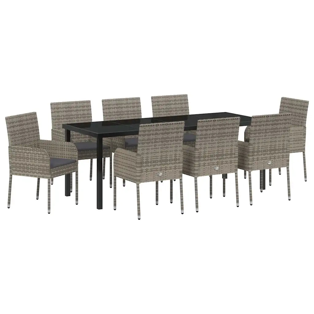 Set da Pranzo per Giardino con cuscino 9 pcs Grigio polyrattan 3380112