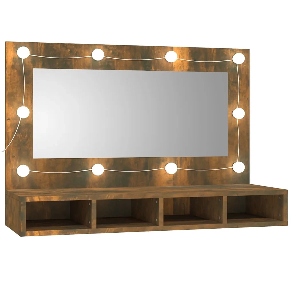 Mobile a Specchio con LED Rovere Fumo 90x31,5x62 cm 820457