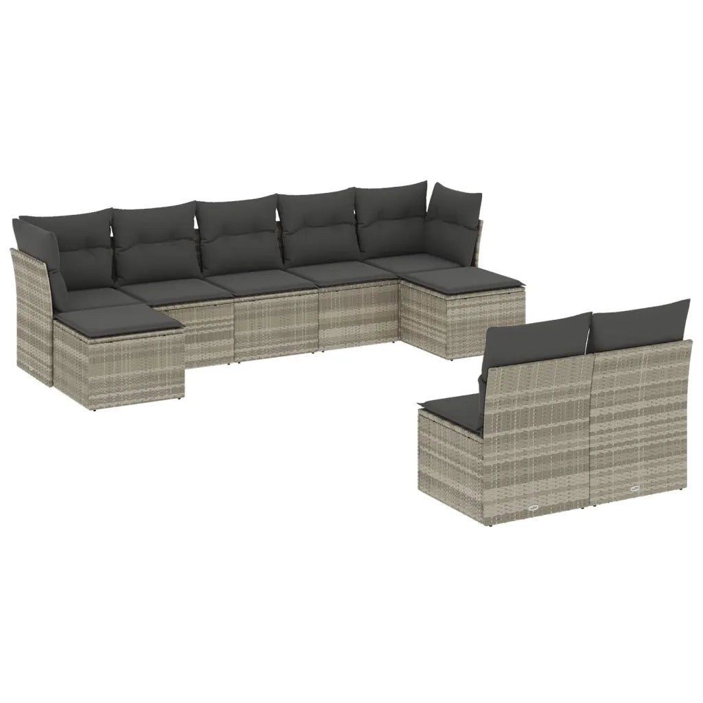 Set Divano da Giardino 9pz con Cuscini Grigio Chiaro Polyrattan