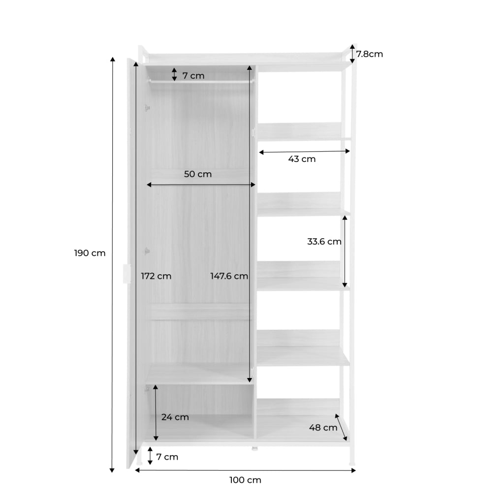 Modulo armadio con 1 armadio, 6 ripiani e 1 anta, bianco