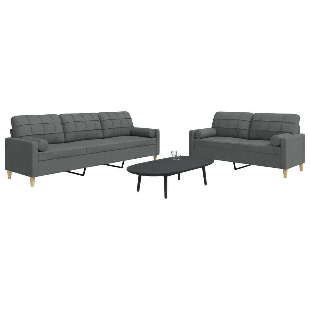 Set di Divani 2 pz con Cuscini Grigio Scuro in Tessuto 3278336
