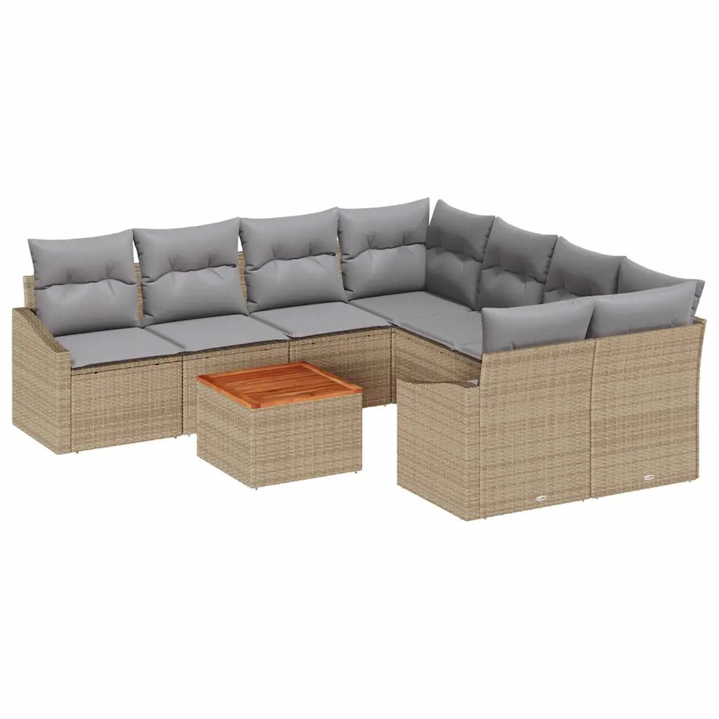 Set Divano da Giardino 9 pcs Beige e Grigio Chiaro polyrattan
