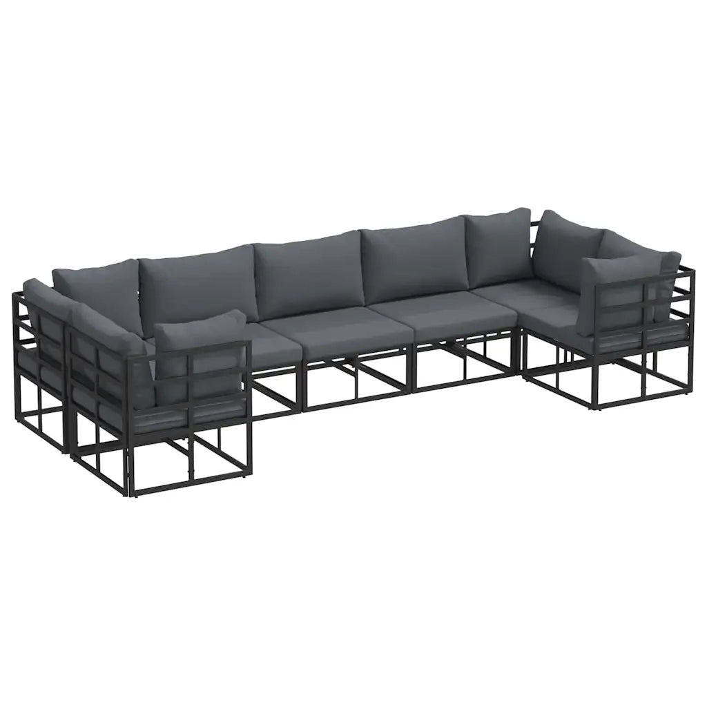 Set Divano da Giardino con cuscino 7 pcs Nero Alluminio