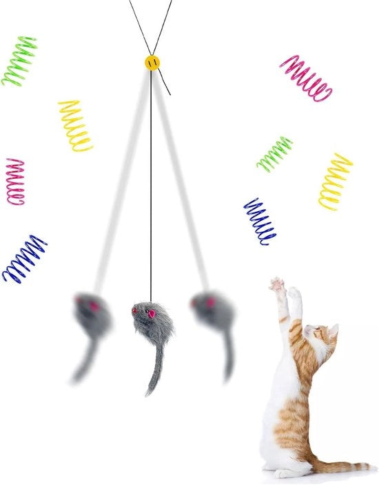 Giocattolo interattivo per gatti - 8 piume e corda elastica regolabile - 9 pacchetti - adatto per gatti da appartamento.
