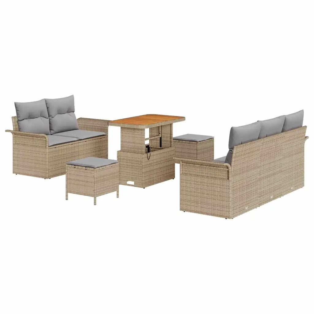 Set Divano da Giardino con cuscino 8 pcs Beige polyrattan