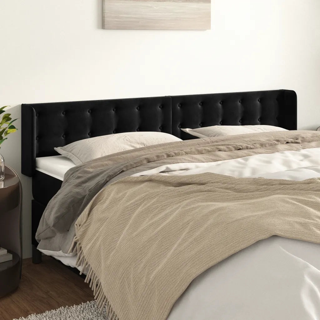 Testiera ad Orecchio-Testata con Orecchie Nera 183x16x78/88 cm in Velluto 932800