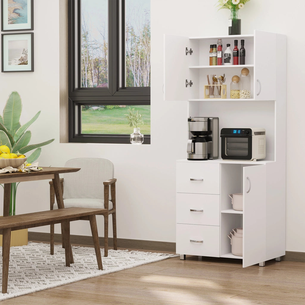 Credenza Moderna Bianco ¨C Xylo ¨C Legno, 2 Ante, 3 Cassetti, Mensole Regolabili, 80x39.5x183.5cm