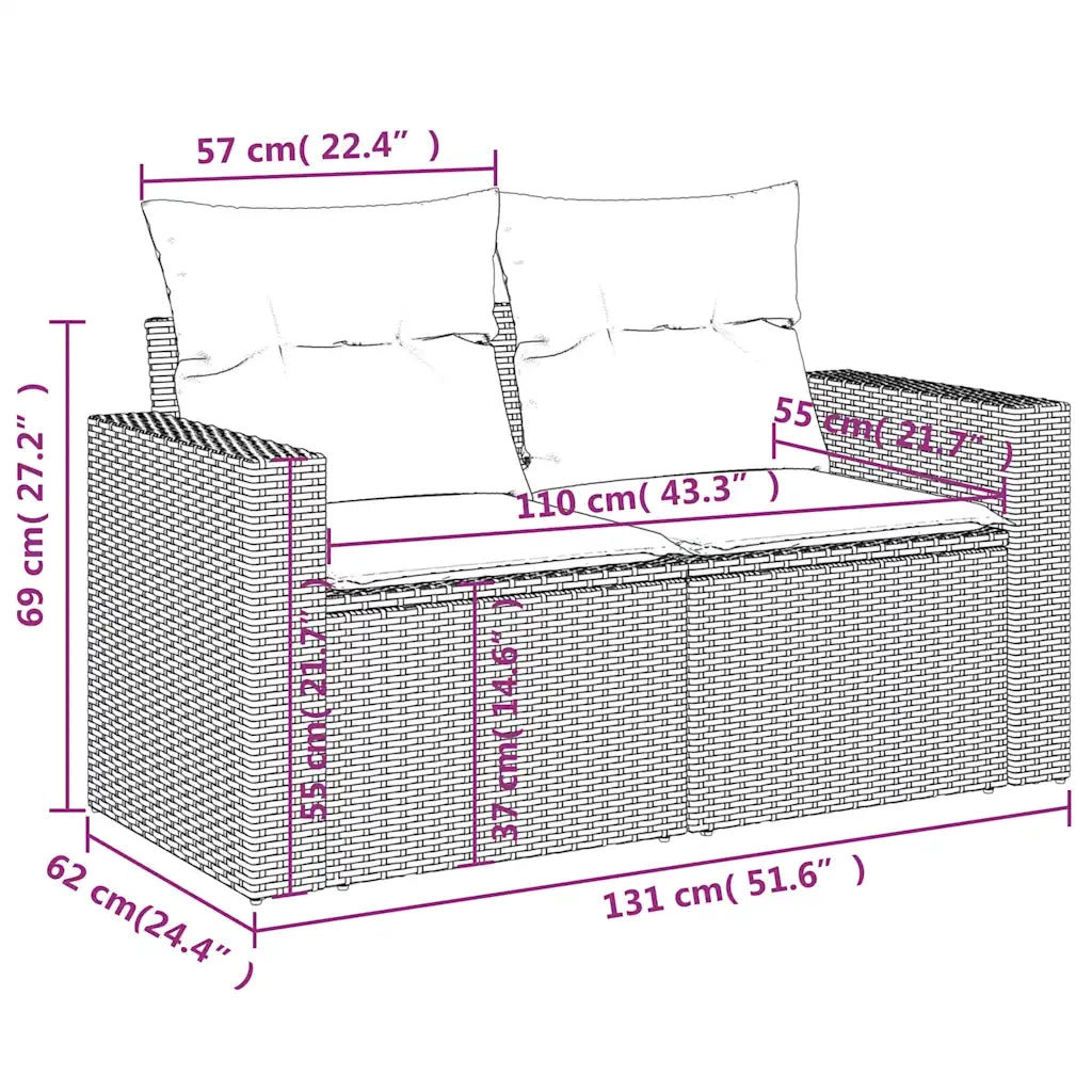 Divano da Giardino con Cuscini 2 Posti Grigio Chiaro Polyrattan 366184
