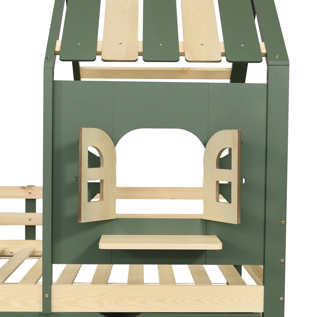 LETTO A CASetta 90x200 cm Verde e Naturale con 2 Cassetti