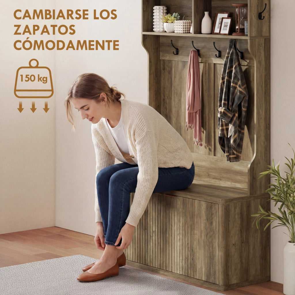 Mobile ingresso appendiabiti con scarpiera ¨C Xylo ¨C legno rovere 100x38x172 cm