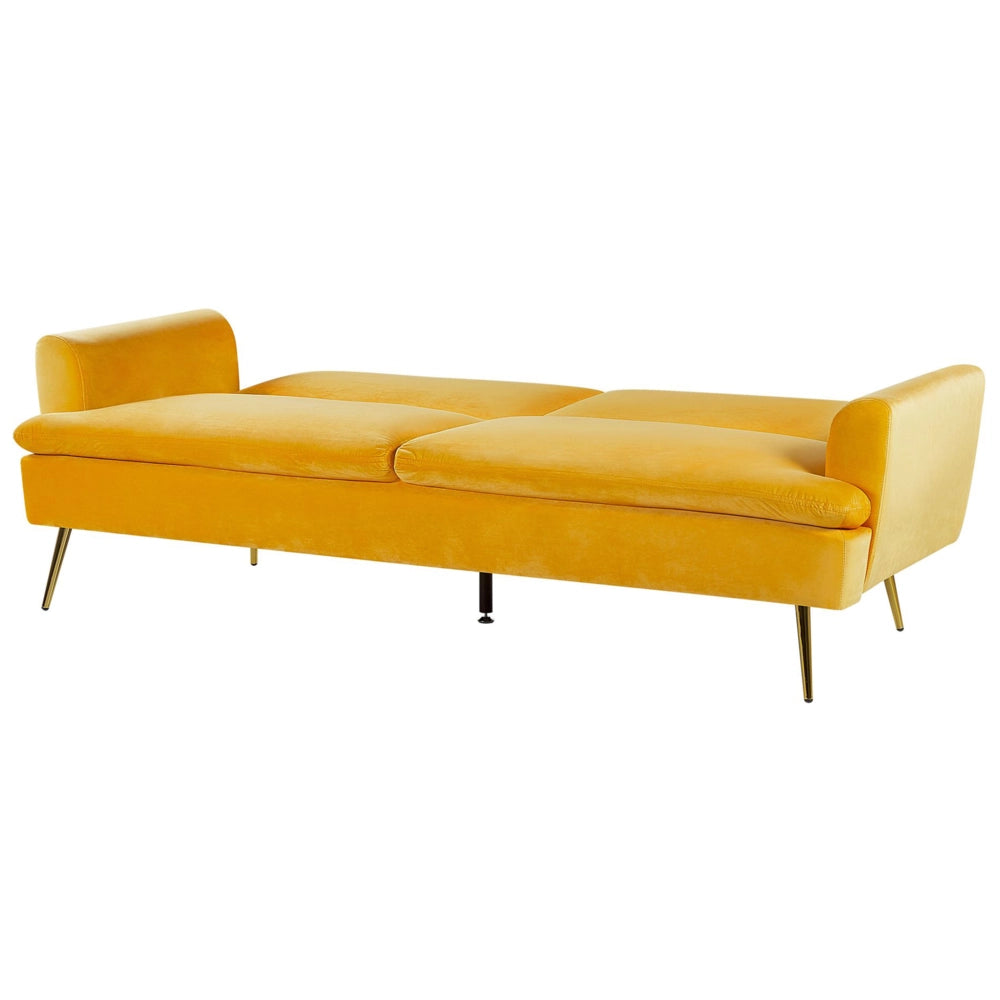 Divano Letto Velluto Giallo 3 Posti Click Clack Gambe In Metallo Dorato