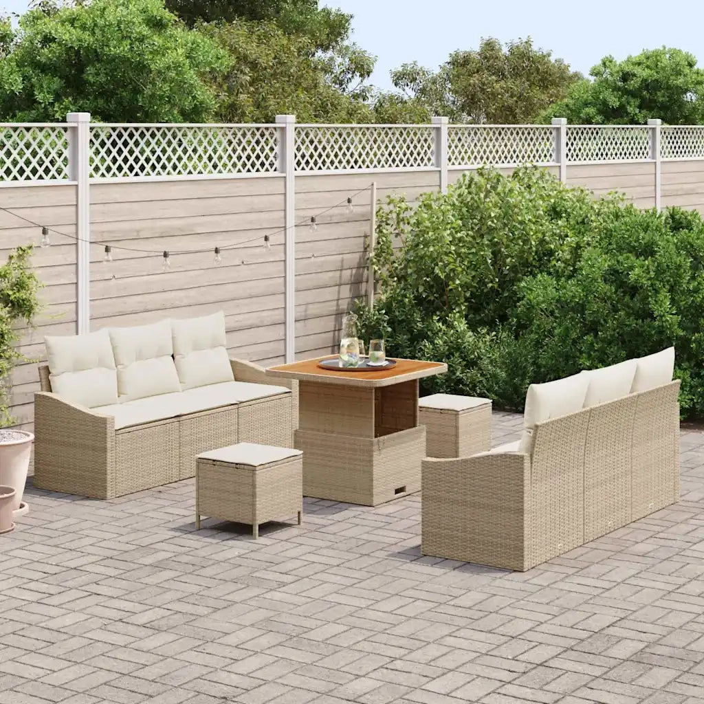 Set Divano da Giardino con cuscino 9 pcs Beige polyrattan 3362606