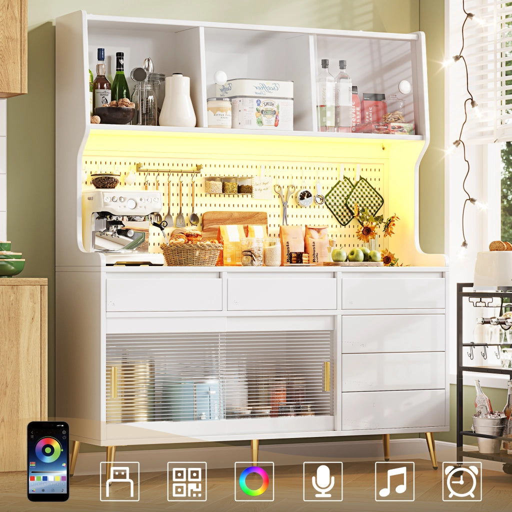 Credenza con Ripiani e Cassetto, LED e App ¨C MINIMAL ¨C Bianco 145x39x171