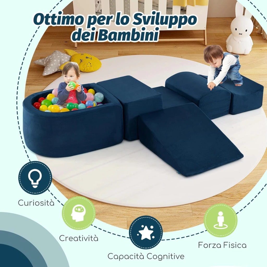 Set di 5 Pezzi Gioco in Schiuma, Blocchi con Piscina di Palline per Bambini, Coperture Lavabili con Cerniere, Blocchi Creativi per Stanza di Giocattoli, Camera da Letto (Navy)